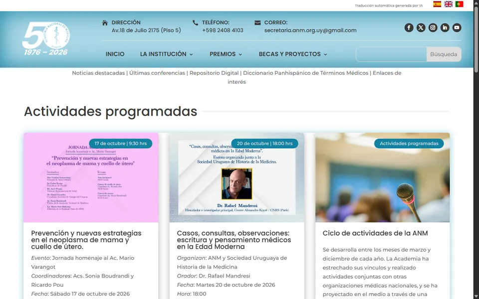 Portada de Academia Nacional de Medicina del Uruguay